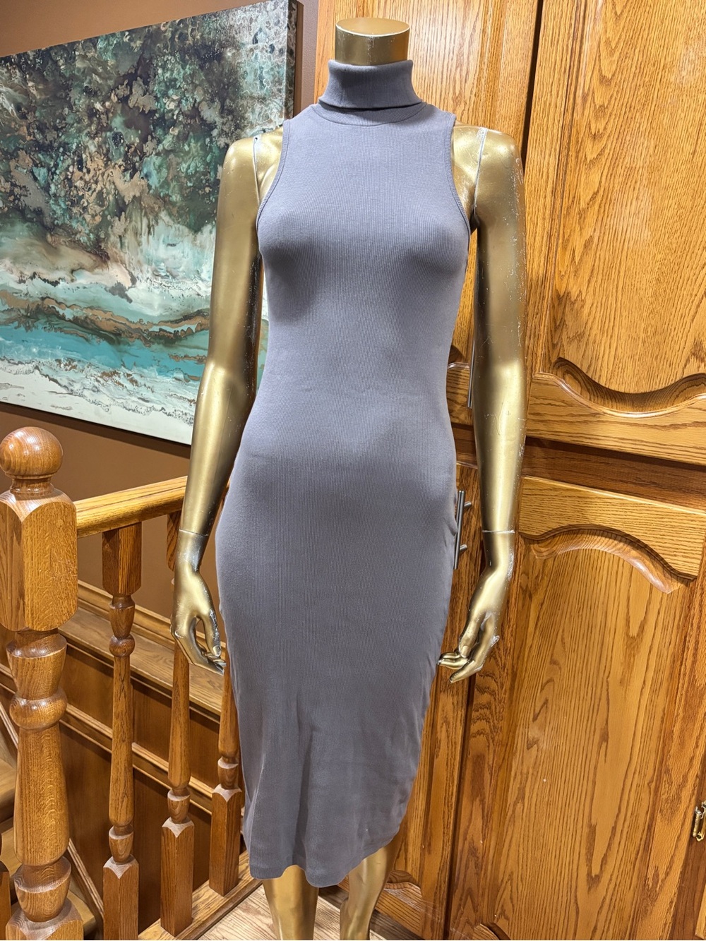 Zara Sleeveless Turtleneck Midi Dress in Charcoal - Picture 4 of 9
